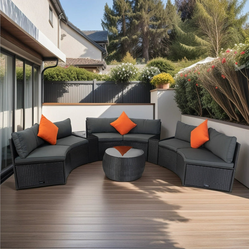 Walker Edison | Wicker Outdoor Sectional 6 Piece Patio Set with Storage and Pillows