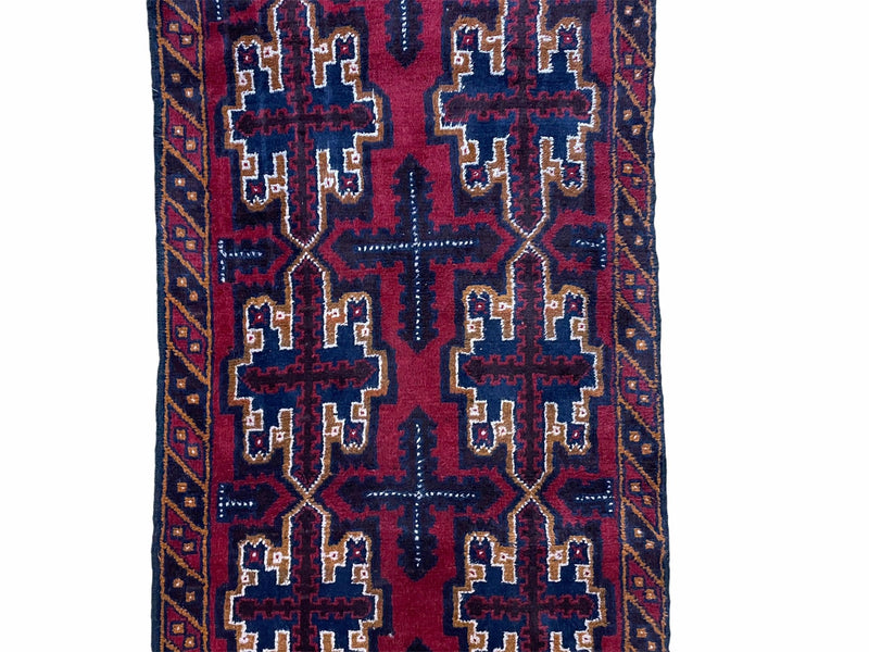 2' 7" X 4' 6" Vintage Handmade Tribal Wool Rug Balouchi Rug Afghan Rug Red Blue