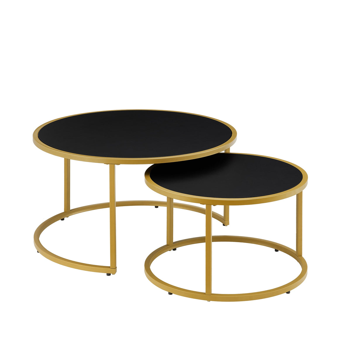 Modern Faux Leather Nesting Round Coffee Table Set of 2, photo 3 of 6