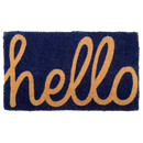 Cursive Hello Doormat Handwoven, Durable - Dark Blue