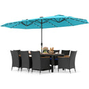11 Pieces Patio Dining Set with LED Patio Umbrella with Base and Seat Cushions (Navy) by LJGDeals