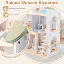 Wooden Dollhouse Kids DIY Pretend Playhouse with 33 PCS Furniture Accessories-Green