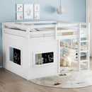 Full Size Loft Bed With Sliding Chalkboard & Bookshelf