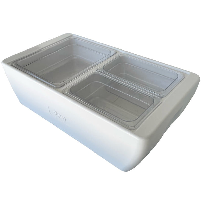 REVO MIX Pan Set | Polycarbonate 4" deep | One 1/2 Size and Two 1/4 size food pans