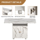 Versatile Marble Folding Dining Table With Storage Rack And Cabinet, 6 Wheels - White
