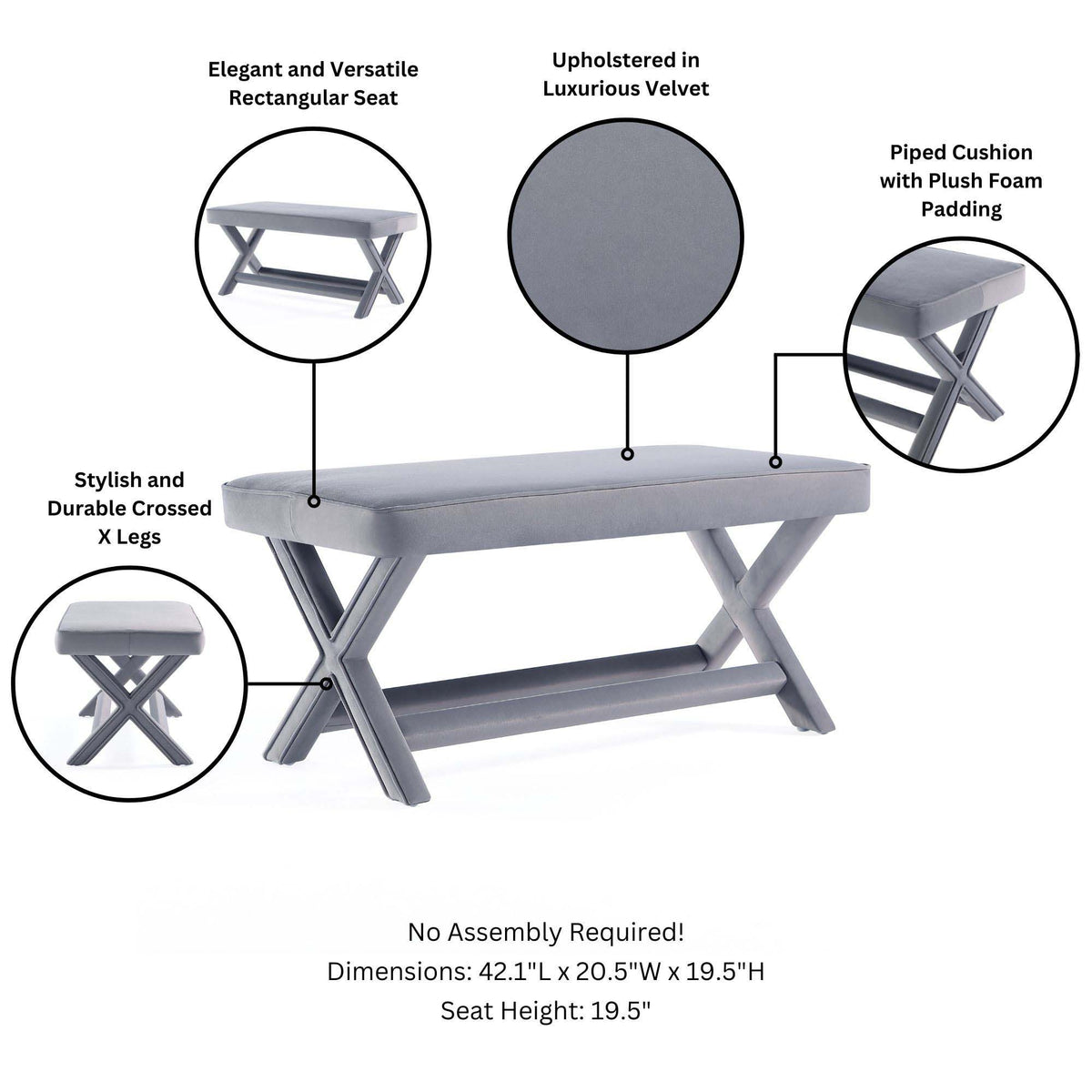 Abigail - Accent Bench With Piped Cushion, photo 15 of 40