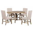 5-Piece Retro Functional Dining Set with Extendable Round Table with Removable Middle Leaf and 4 Upholstered Chairs for Dining Room and Living Room (Natural Wood Wash)