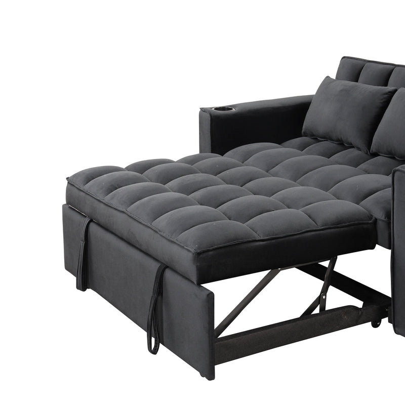 55.3" 4-1 Multi-functional Sofa Bed with Cup Holder and USB Port for Living Room or Apartments Black
