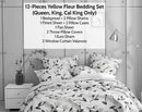 DaDa Bed in a Bag Bundle Set - Yellow Fleur Botanical Ivory Tan Floral Bedding Set (18112)
