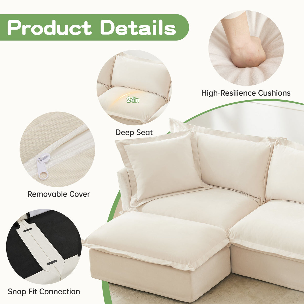 Slipcovered Sofa 2 Seater Sofa With 2 Ottomans, photo 7 of 10