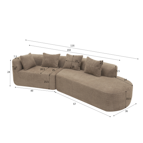 116" Modern Curved Sectional Sofa with High-Density Fully Compressed Sponge, photo 8 of 10