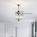 52 Inch Crystal Ceiling Fan, Modern Electrical Fan with 5 Wood Reversible Blades, 4 Bulbs Not Included,Noiseless Reversible AC Motor for Bedroom/Living Room/Study/Patio Home Decoration (Chrome)