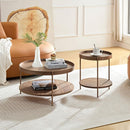 2-Piece Modern 2 tier Round Coffee Table Set for Living Room,Easy Assembly Nesting Coffee Tables, End Side Tables for Bedroom Office Balcony Yard,Walnut MDF