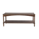 Rustic Brown Wood Coffee Table with Turned Spiral Legs and Lower Shelf by HouseOfZazla