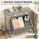 3-Section Laundry Sorter with Foldable Ironing Board and Lockable Wheels-Gray