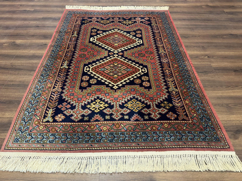 5x7 Persian Tribal Design Rug, Wool, Geometric Medallions, Vintage, Power Loomed