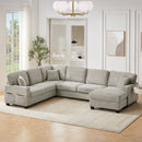 Upholstered U-Shaped Sectional Sofa With Movable Ottoman And Side Storage Pockets by Unique Piece Furniture