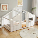 Twin Size House Bed with LED Lights Montessori Slat-free Floor Bed by LJGDeals