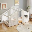 Twin Size House Bed with LED Lights Montessori Slat-free Floor Bed