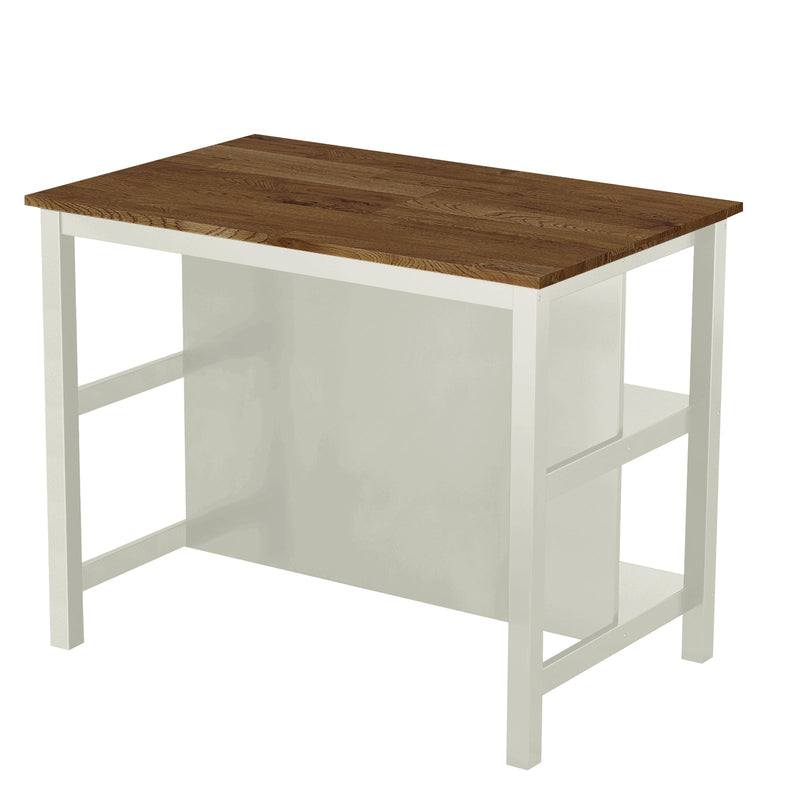 3 PCS Dining Table Set Rustic Retro Breakfast Table Dining Stools Rubber Wood for 2 with Two Open Shelves for Small Space Kitchen Dining Room Cream White