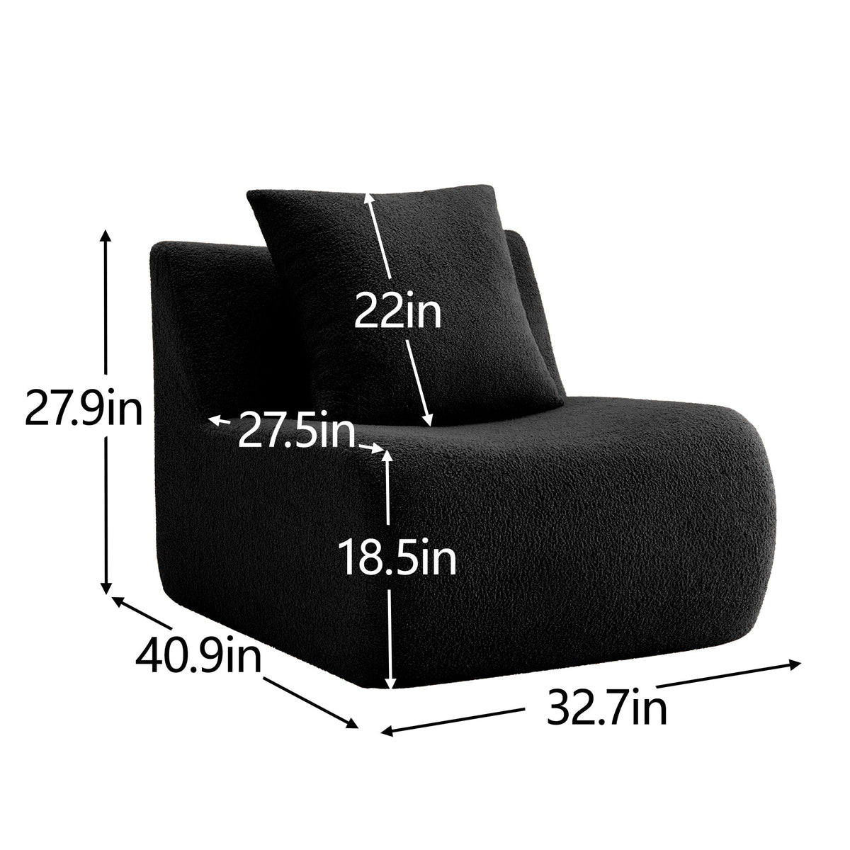 Armless Sofa With Pillow Teddy Fabric - Black, photo 7 of 7