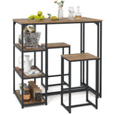 3-Piece Bar Table Set for 2 Bar-Height Dining Table with 2 Stools-Rustic Brown