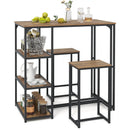 3-Piece Bar Table Set for 2 Bar-Height Dining Table with 2 Stools-Rustic Brown by LJGDeals