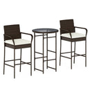 3 Piece Outdoor Bar Set with 2 Seat Cushions for Porch Yard-White by LJGDeals