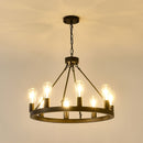 6 Light (No Bulbs) Wagon Wheel Chandelier Farmhouse Modern Small Round Chandelier For Living Room Kitchen Island Foyer Hallway Entryway Bedroom Dining Room Light Fixture Ceiling Hanging - Matte Black by HouseOfZazla
