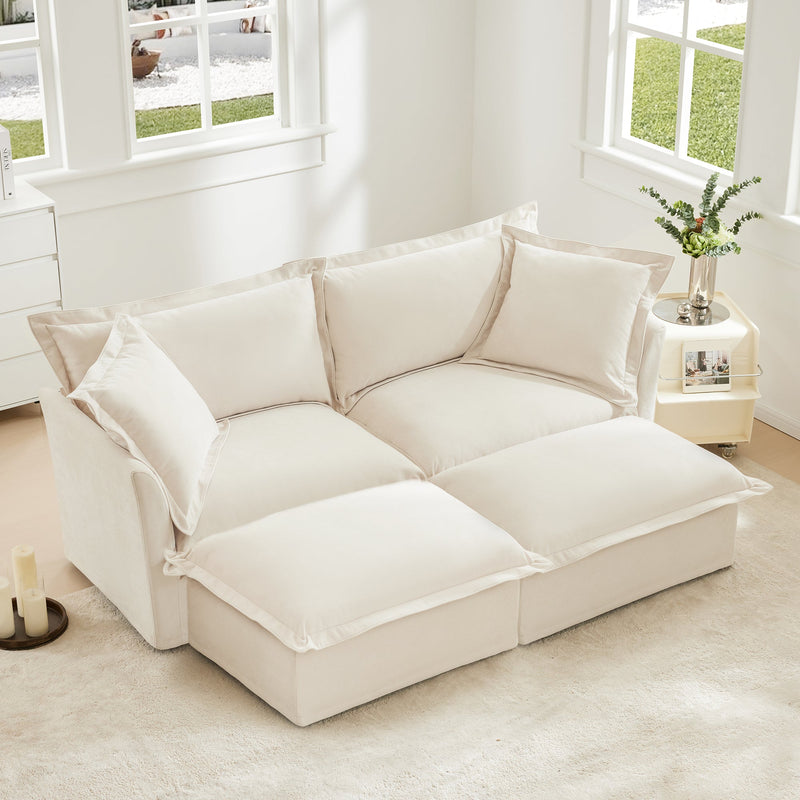 Slipcovered Sofa 2 Seater Sofa With 2 Ottomans, photo 3 of 10