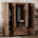 4 Door Wardrobe Armoire Closet with 2 Drawers, Brown