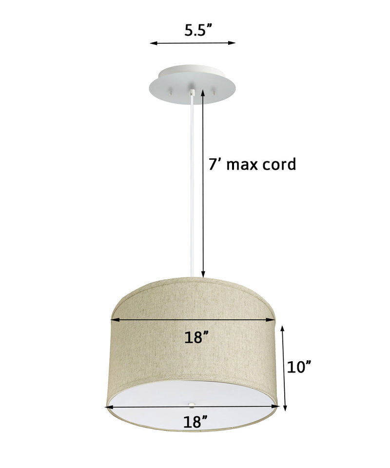 18" W 2 Light Pendant Textured Oatmeal Shade with Diffuser, White Cord