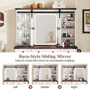 Farmhouse Vanity Desk with Barn-Style Sliding Mirror and 3 Lighting Modes-White by DirectDeals
