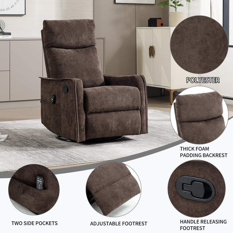 Heat Massage Manual Recliner Chair with Rocker and Swivel in Fabric, photo 10 of 10
