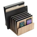 7-Slot Bamboo Desktop Organizer | Universal Tech Dock & Binder Rack with Extra-Wide Slots by MobilevisionUS