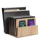 7-Slot Bamboo Desktop Organizer | Universal Tech Dock & Binder Rack with Extra-Wide Slots by MobilevisionUS