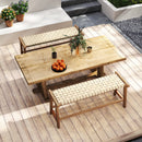 47 Inches Long Teak Wood Patio Bench with Weave Seat and Solid Wood Legs-Natural by LJGDeals