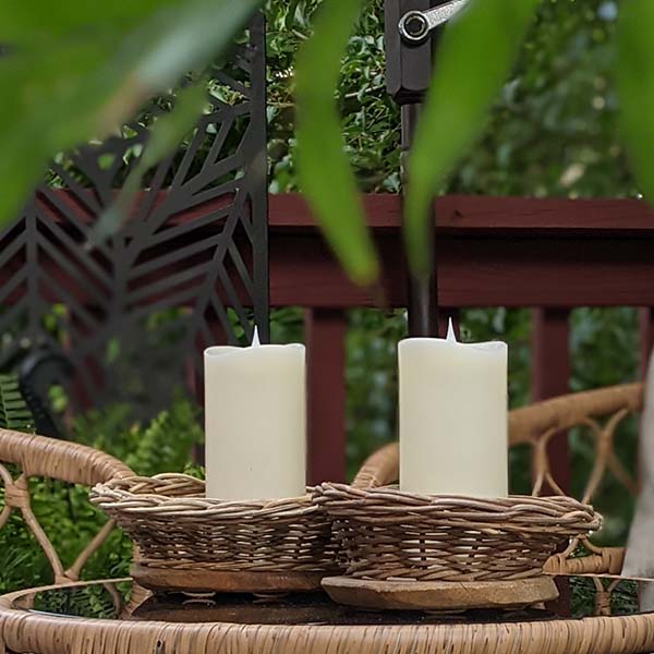 Hand-Woven Rattan & Mango Wood Live Edge Bowl, Set of 2