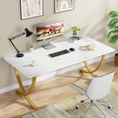 Executive Office Computer Desk For Home Office - White / Gold by HouseOfZazla