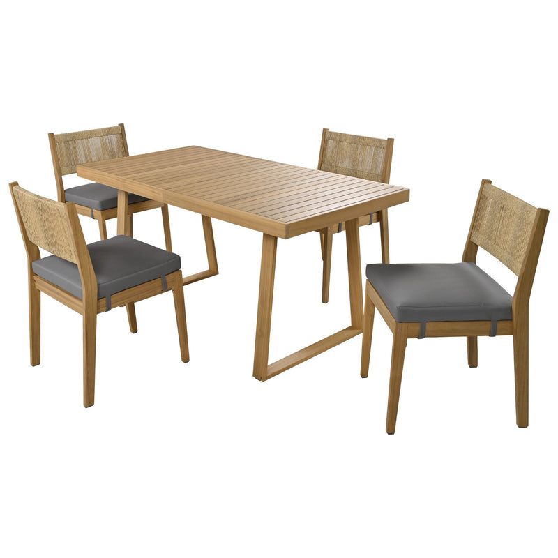 Walker Edison - U_Style Multi-person Outdoor Acacia Wood Dining Table and Chair Set, Thick Cushions, Suitable for Balcony, Vourtyard, and Garden.