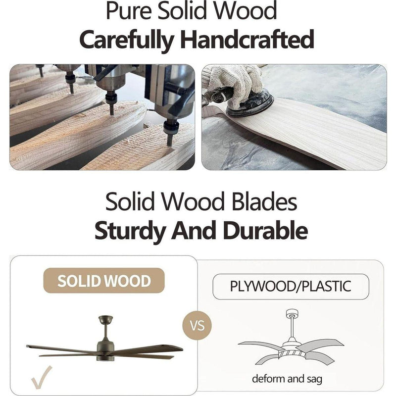 60" Modern Wood Ceiling Fan with Light and Remote Control,6-Speed Noiseless Reversible DC Motor, Ceiling Fan for Kitchen Dining Living Room