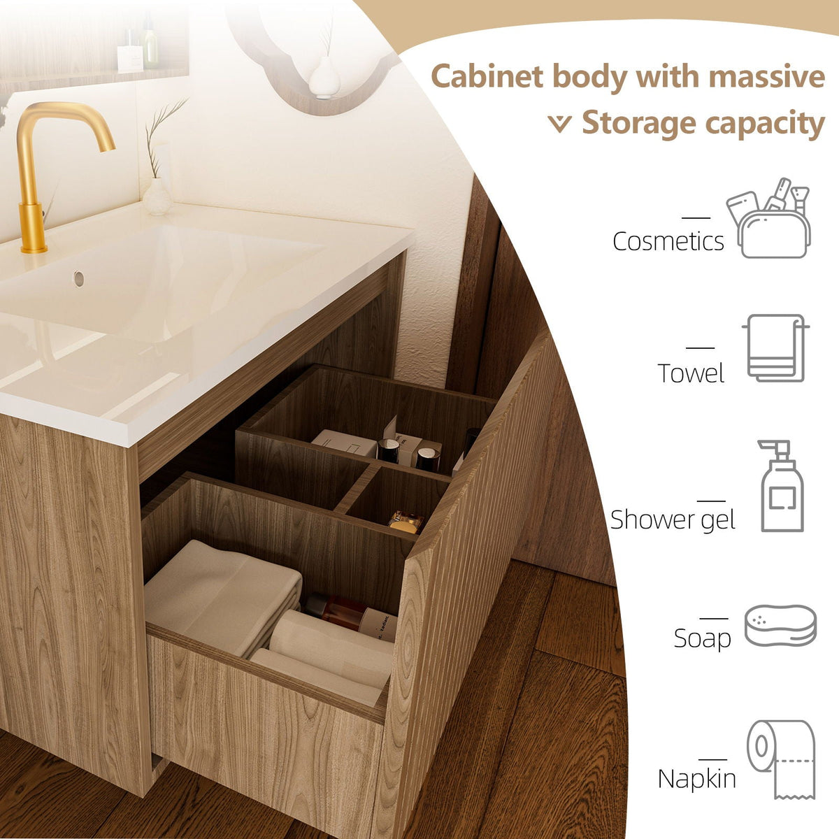 Wall Mounted Floating Bathroom Vanity With Sink And Drawers, photo 5 of 40