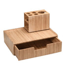 Bamboo Makeup Vanity Organizer Set | Cosmetic Storage Drawer & 5-Slot Brush Holder Combo | Professional Beauty Station by MobilevisionUS