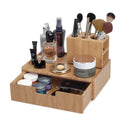 Bamboo Makeup Vanity Organizer Set | Cosmetic Storage Drawer & 5-Slot Brush Holder Combo | Professional Beauty Station by MobilevisionUS
