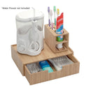 Bamboo Makeup Vanity Organizer Set | Cosmetic Storage Drawer & 5-Slot Brush Holder Combo | Professional Beauty Station by MobilevisionUS