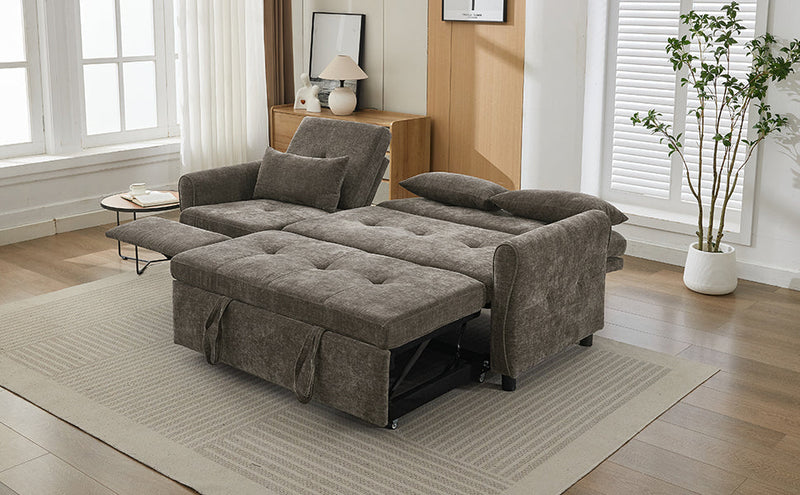 2-in-1 Sofa 82' Three-Seater with Sofa Bed and Reversible Recliner, Dark Grey Chenille