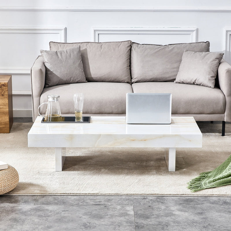 A modern and practical coffee table with imitation marble patterns, made of MDF material. The fusion of elegance and natural fashion 47.2"x 23.6"x 12 "