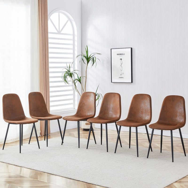 A set of 6 modern medieval style restaurant cushioned armchairs, equipped with soft suede cushions and black metal legs, suitable for kitchens, lounges, and farmhouses.
