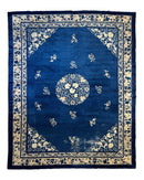 Hand-Knotted Antique Chinese Peking Wool Rug – 9’ x 11’5” – Distressed Blue, 19th Century