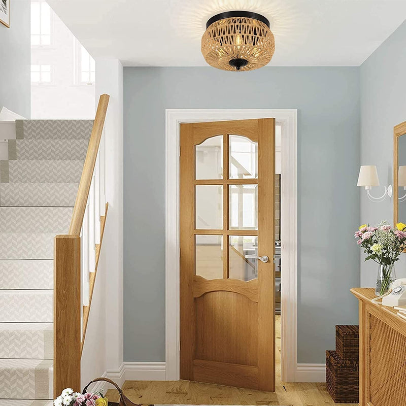 3-Lights Rattan Flush Mount Light